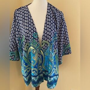 Blue and Green Patterned Kimono, Size Small